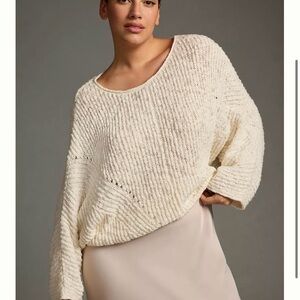 Anthropologie crewneck batwing sweater- Cozy Cream Knit- 98% cotton